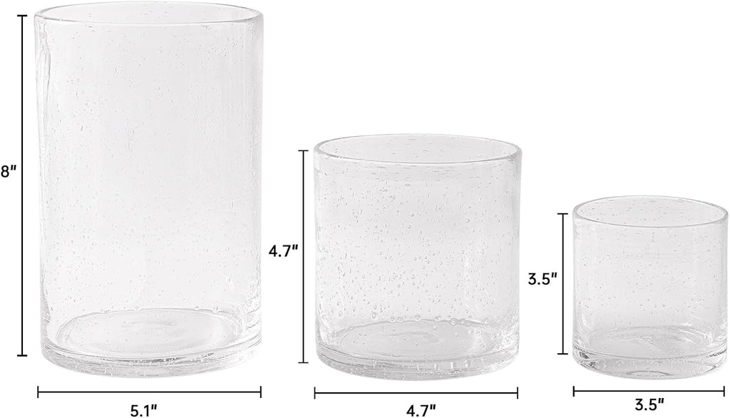 Hurricane Candle Holder Set of 3 Clear Candle Holders for Pillar Candles, Seeded Bubbles Glass Candle Holder for