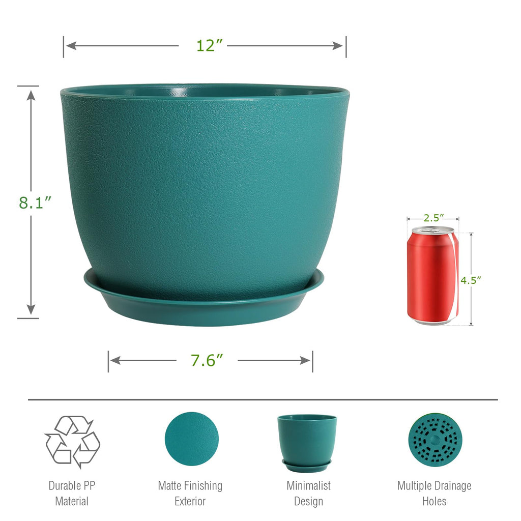 12inch Large Plant Pot, Modern Plastic Planter with High Driange Holes and Saucer for Indoor Outdoor Garden Plants