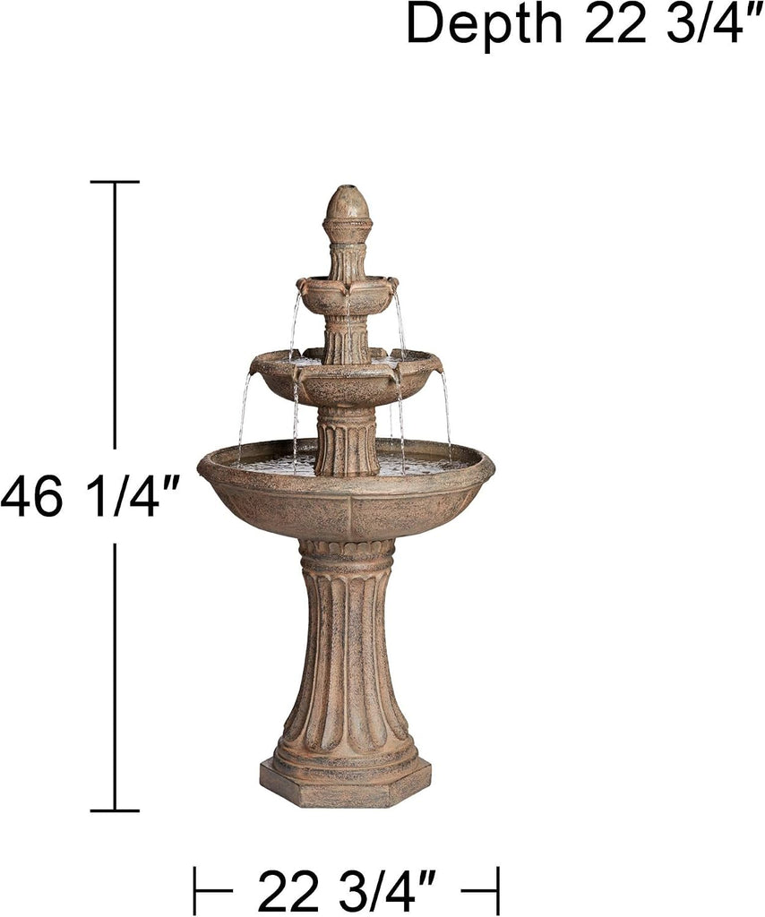 Farron 46" High Large Italian Outdoor Decor Gray Faux Stone Floor Fountain with Light LED Waterfall 3-Tier Standing