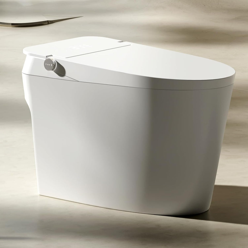 Modern Smart Tankless One-Piece Toilet with Built-In Bidet, Auto Open and Close Lid, Heated Seat, Warm Air Dryer, Night Light, Remote Control, Elongated White