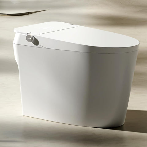 Modern Smart Tankless One-Piece Toilet with Built-In Bidet, Auto Open and Close Lid, Heated Seat, Warm Air Dryer, Night Light, Remote Control, Elongated White