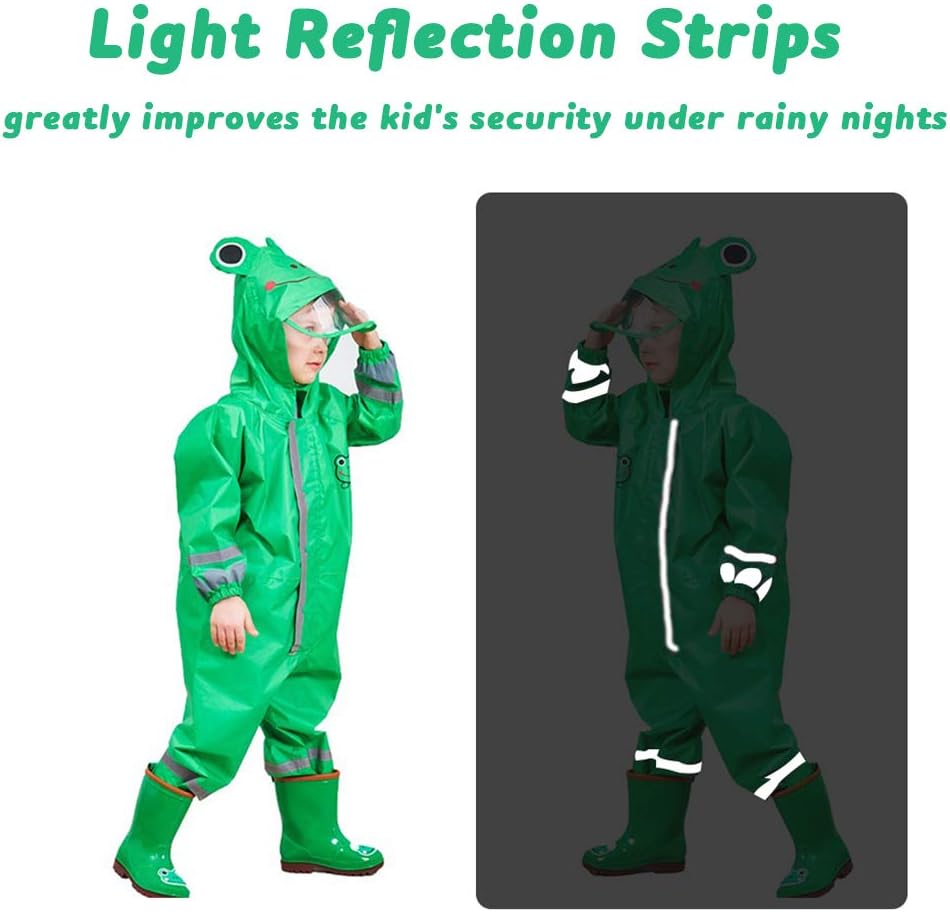 Toddler Rain Suit, Kids Muddy Play Buddies One Piece Hoodie Rain Jacket Coat Poncho Gear Coverall Baby Girl Boy