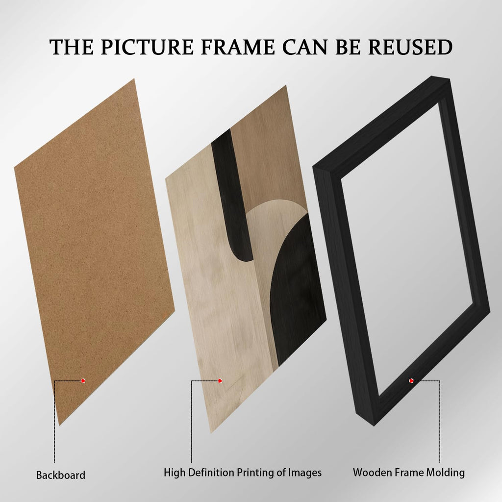 Framed Abstract Geometric Wall Art Beige Black Modern Canvas Print Modern Painting Poster Picture Gallery Artwork