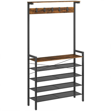Hall Tree with Bench, Coat Rack with Shoe Storage, Shoe and Coat Rack, 5-Tier Entryway Shoe Storage, 5 Hooks, for