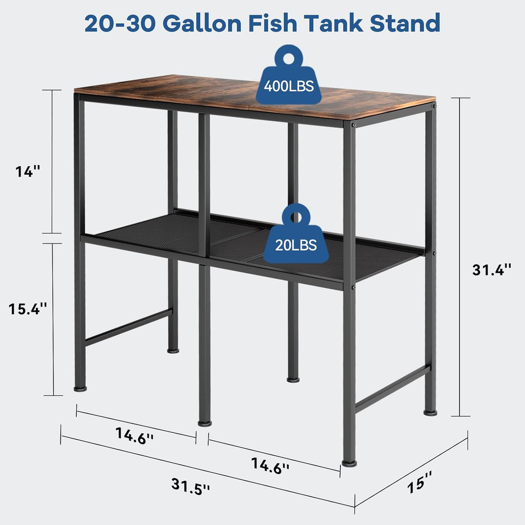 20-30 Gallon Fish Tank Stand, 31.5" L x 15.7" W x 31.4" H, Black