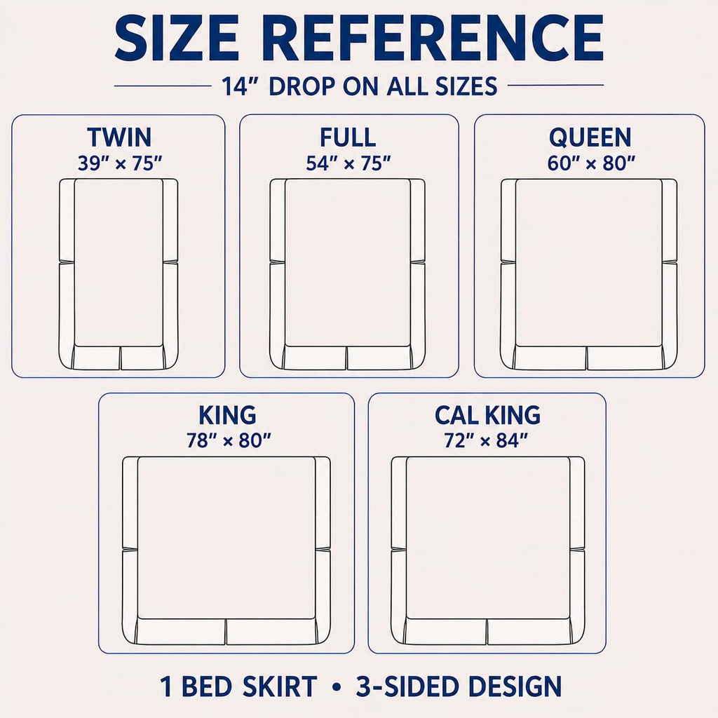 Queen Tailored Pleated Bed Skirt, 14" Drop, White