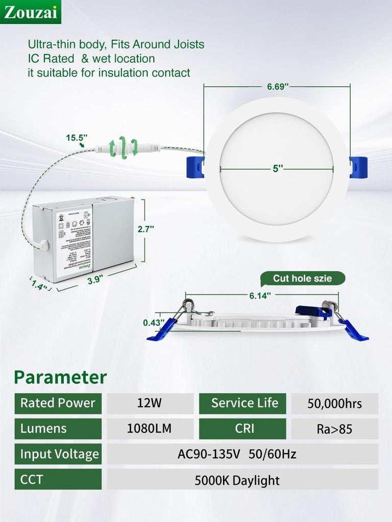24 Pack 6" LED Recessed Lighting, 5000K Daylight, 12W Eqv 110W, 120V