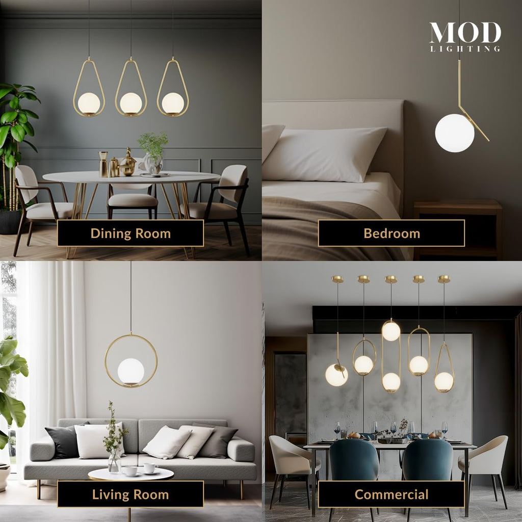 Jewels and Pearls Globe Pendant Light (1 Pack), 15" L-Shaped Aluminum Kitchen Island Lighting, 3000K Warm White Metal
