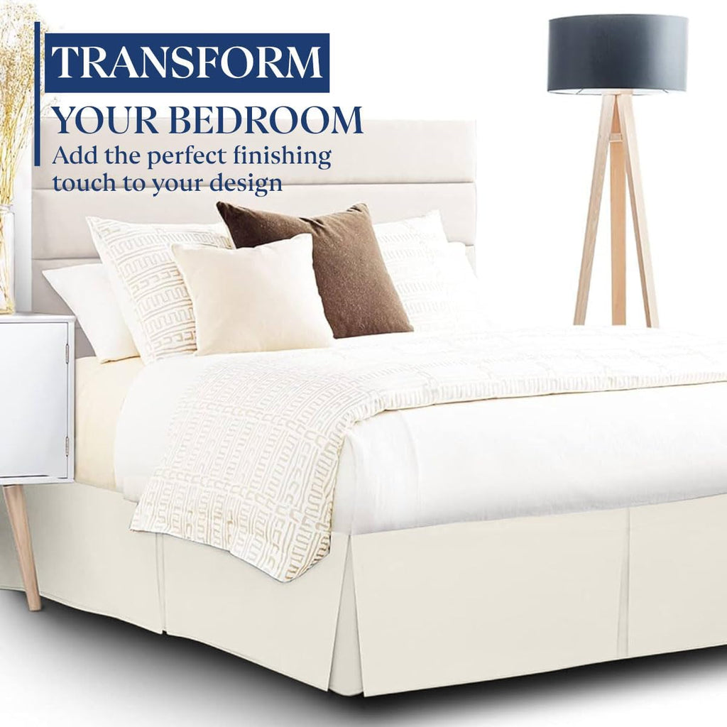 Luxury Pleated Queen Bed-Skirts with Split Corners - 12" Drop, Easy Fit, 800TC Egyptian Cotton, Box Pleated Dust
