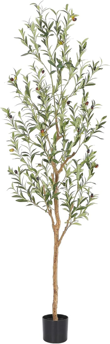 Faux Olive Tree 6ft,Olive Trees Artificial Indoor with Natural Wood Trunk and Realistic Leaves and Fruits. 6