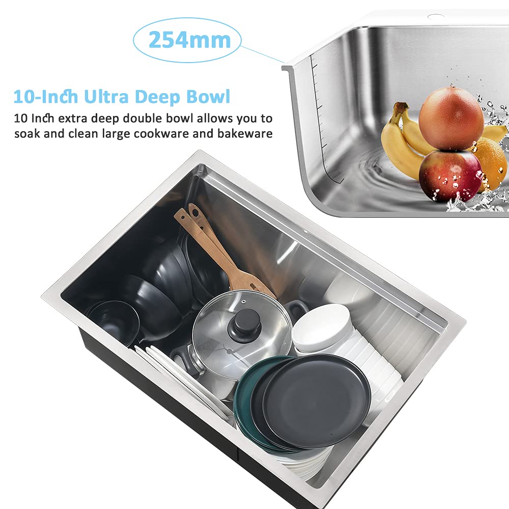 27 Inch Undermount Kitchen Sink, Stainless Steel Workstation Sink