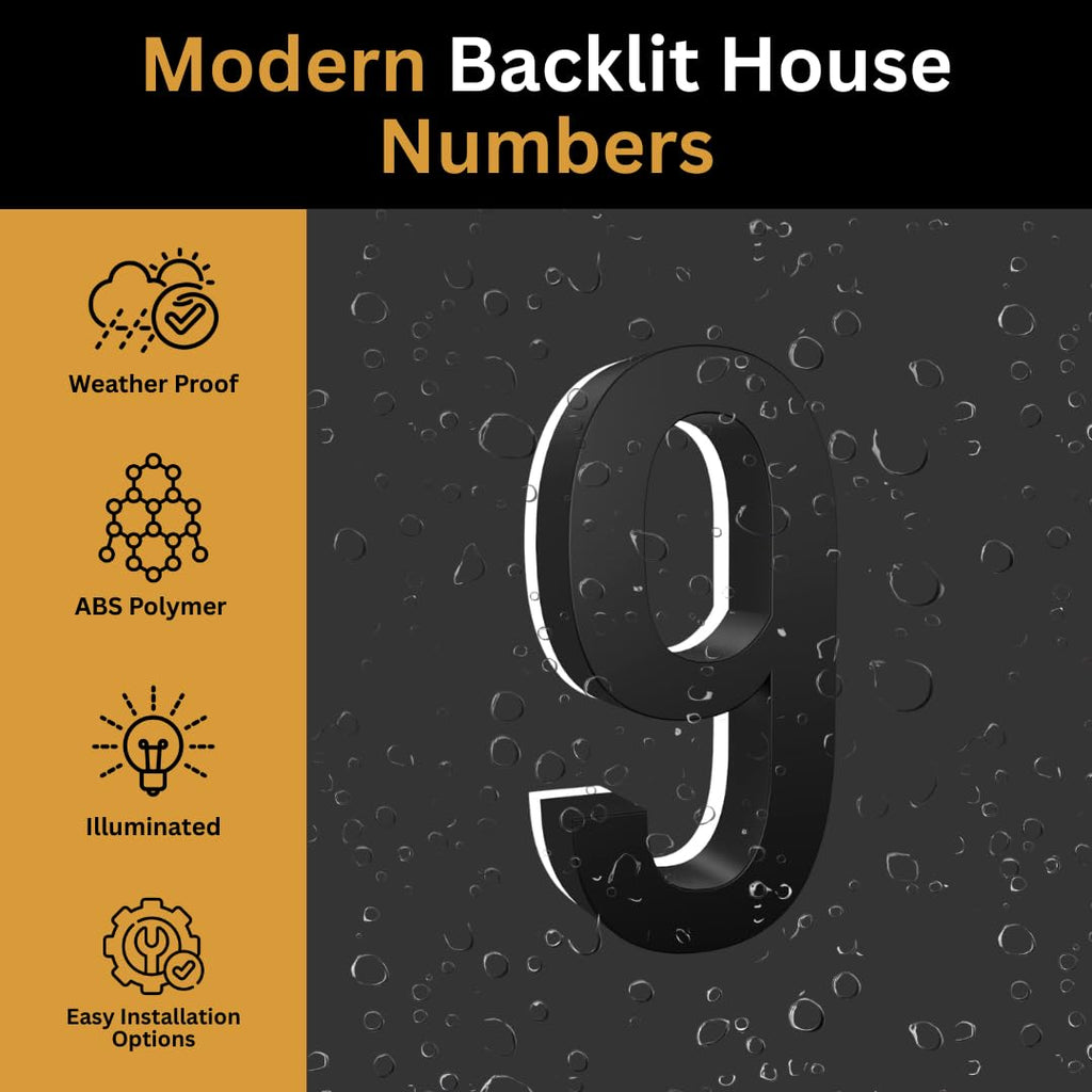 7 Inch Backlit LED House Number, 5000K White Light, ABS (9, Black)