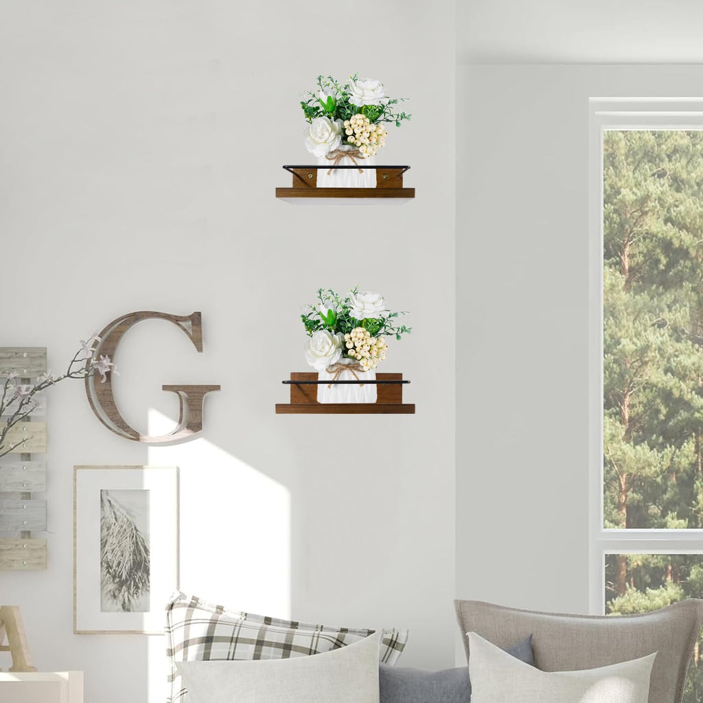 Wall Mounted Plant Holder, Wooden Floating Shelves for Flower Pot Wall Hanging Wood Rack Farmhouse Small Decorative