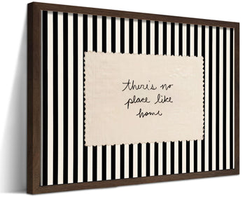 Minimalist Modern Framed Wall Art, Vintage There's No Place Like Home Typography Quote Prints, Black and White Stripe
