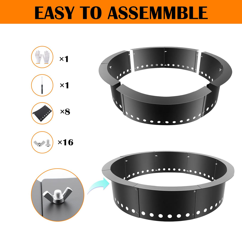 Fire Ring for Outside Fire Pit 55-Inch Outer/51-Inch Inner Diameter, Heavy Duty Solid Metal Steel Round Fire Pit Ring
