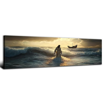 Christian Canvas Wall Art Jesus Walking on Water Wall Decor Vintage Christ Picture Bedroom Religion Poster Prints