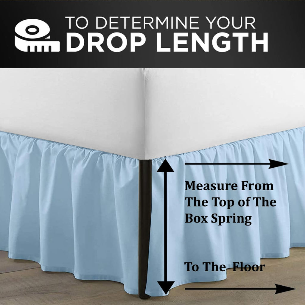 King Ruffled Bed Skirt, Split Corners, 18" Drop, Light Blue