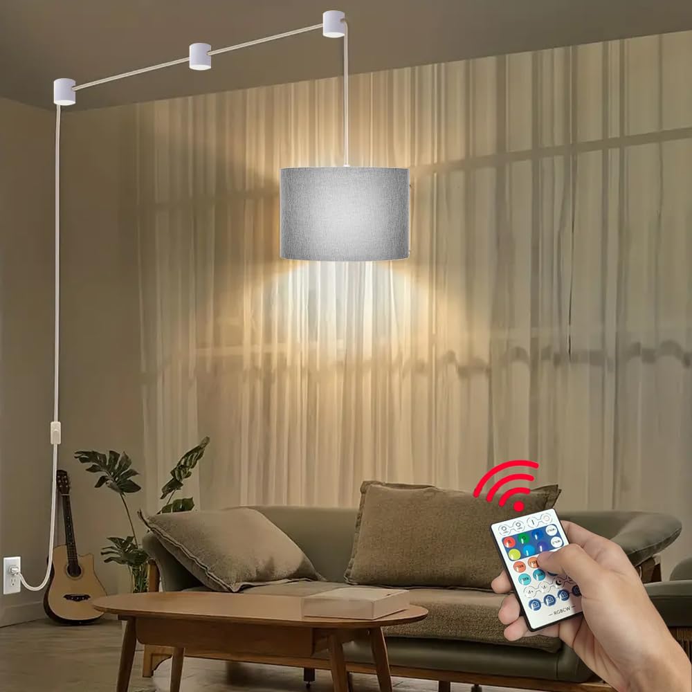 15FT Plug in Pendant Light with Switch, Hanging Lamp with Plug in Cord, Hanging Light Pendant Lamp with Remote