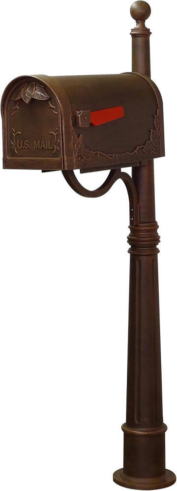 Floral Curbside Mailbox with Ashland Post - Copper Mailbox with Aluminum Post