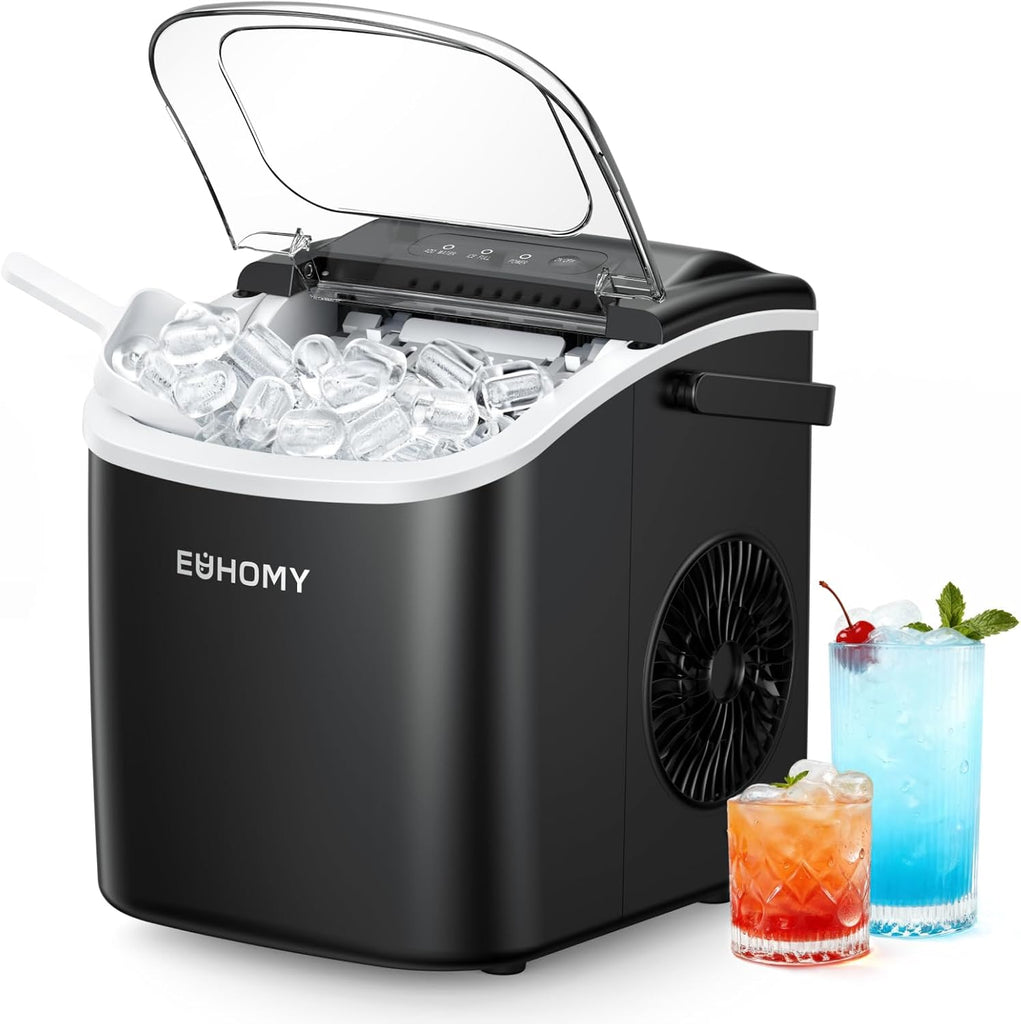 Countertop Ice Maker Machine with Handle, 26lbs Per Day, 9 Bullet Cubes in 6 Mins, Self-Cleaning Portable Ice Maker