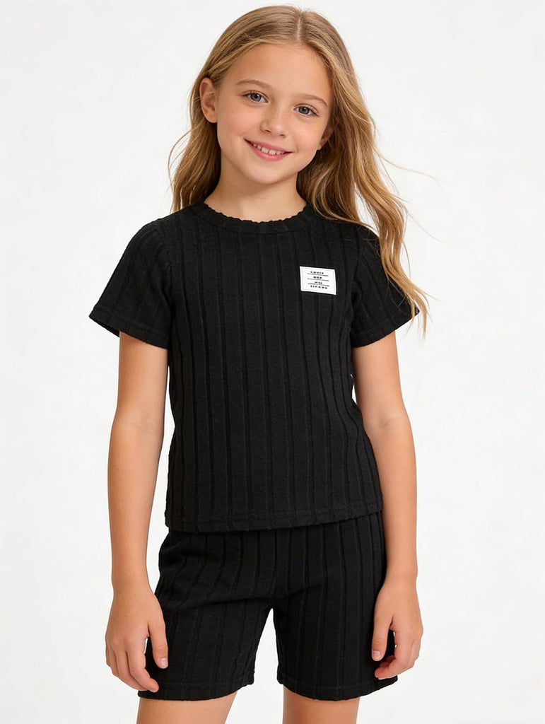Girls Piece Knit Tee & Shorts Set for Summer