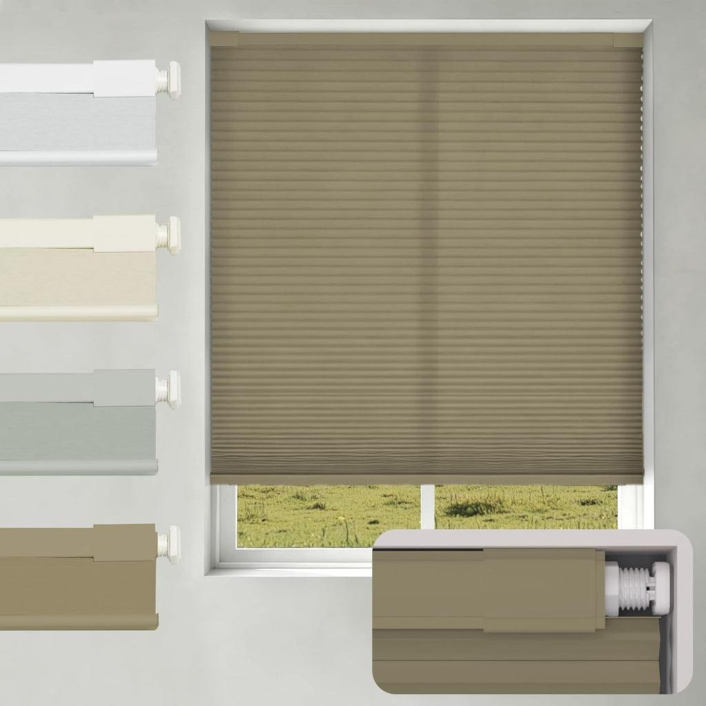 No Drill No Tools Blackout Cellular Shades,Cordless Blinds Windows,Room Darkening Window Shades Honeycomb