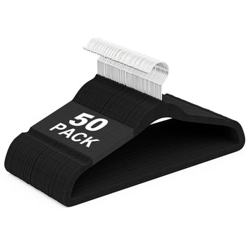 Velvet Felt Hangers 50 Pack, Non Slip, Slim, Space Saving, Black