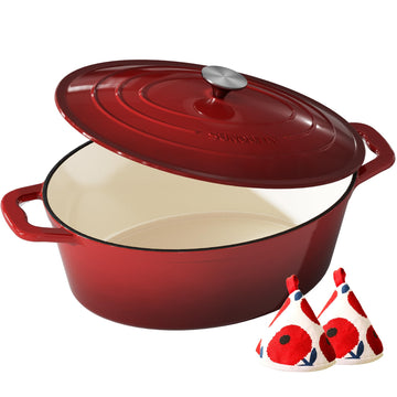 Enameled Cast Iron Dutch Oven, 9.3QT Pot with Lid, Cherry Red