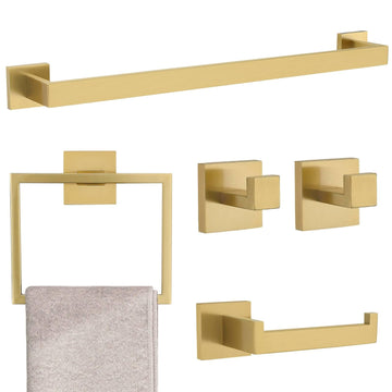 Brushed Gold 5 Pieces Bathroom Hardware Accessories Set Towel Bar Set Towel Holder Racks Set, Stainless