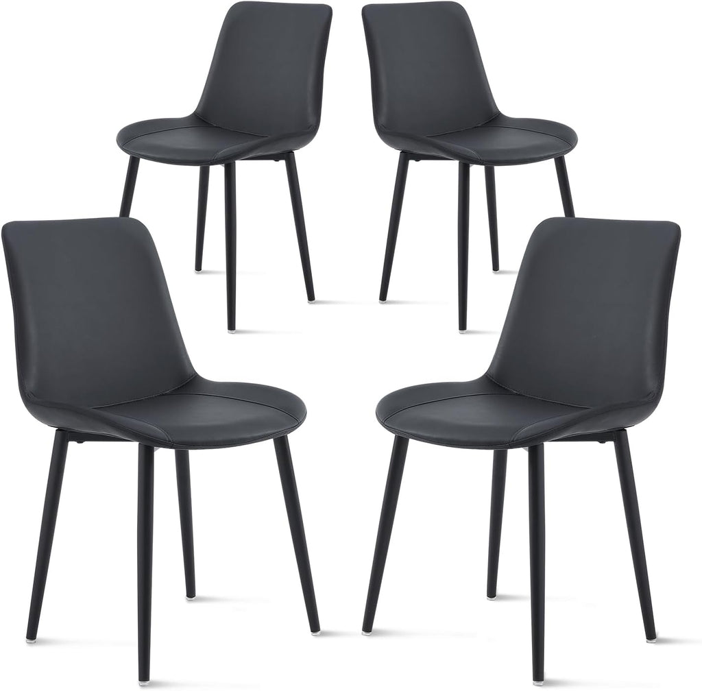 Black Leather Dining Chairs Set of 4, Mid Century Modern Faux Leather Kitchen & Dining Room Chairs
