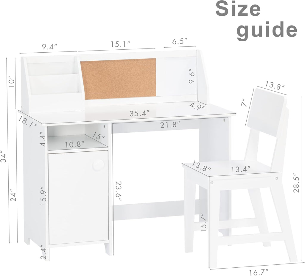 Wooden Kids Desk and Chair Set with Hutch and Storage for Ages 3-8