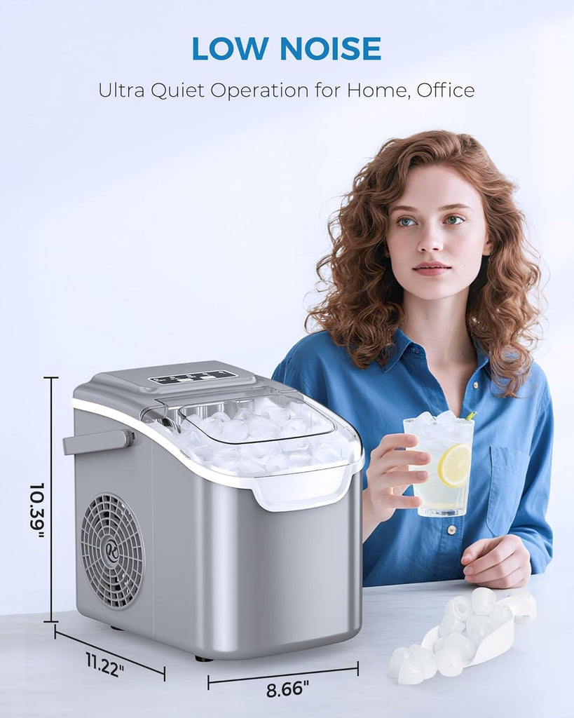 Countertop Ice Maker Portable Ice Machine with Handle,Self-Cleaning Ice Makers, 26Lbs/24H, 8 Ice Cubes Ready in 6
