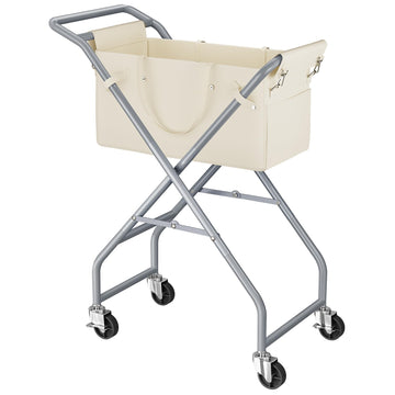 No-Bend Laundry Cart Rolling Hamper with Locking Wheels & Handle, Foldable Basket Screw-Free Assembly, Durable Metal