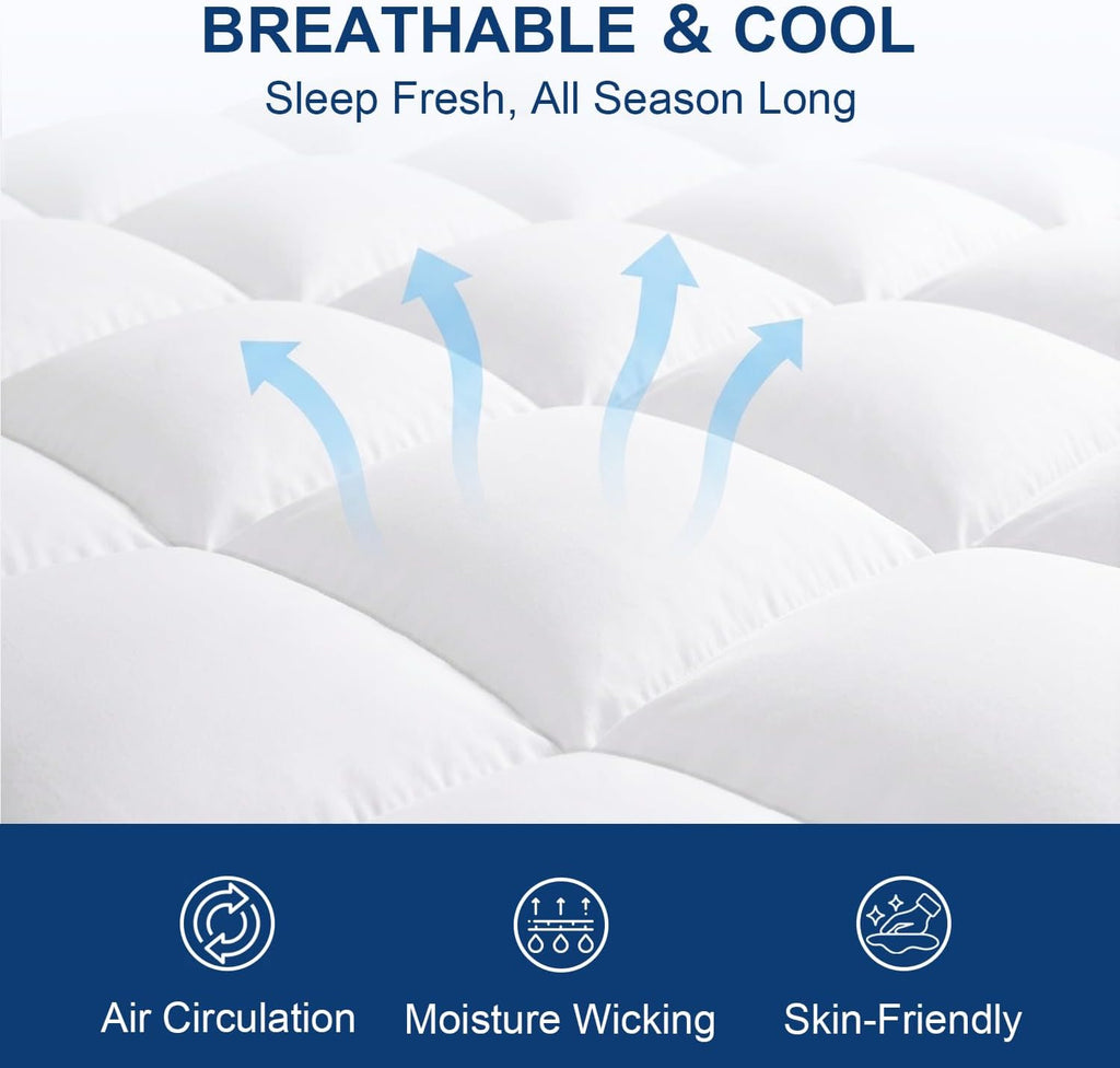Queen Mattress Topper, Pillow Top Mattress Pad for Back Pain Relief | Cooling Bed Topper, Thick Mattress Cover, Deep