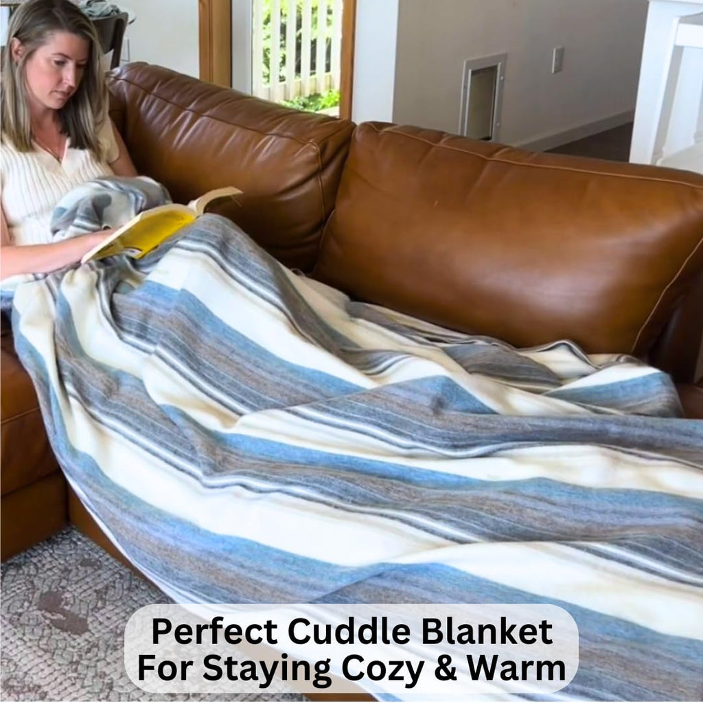 Alpaca Wool Throw Blanket | Super Soft, Lightweight, Breathable and Hypoallergenic | Non-Itchy or Scratchy (Blue