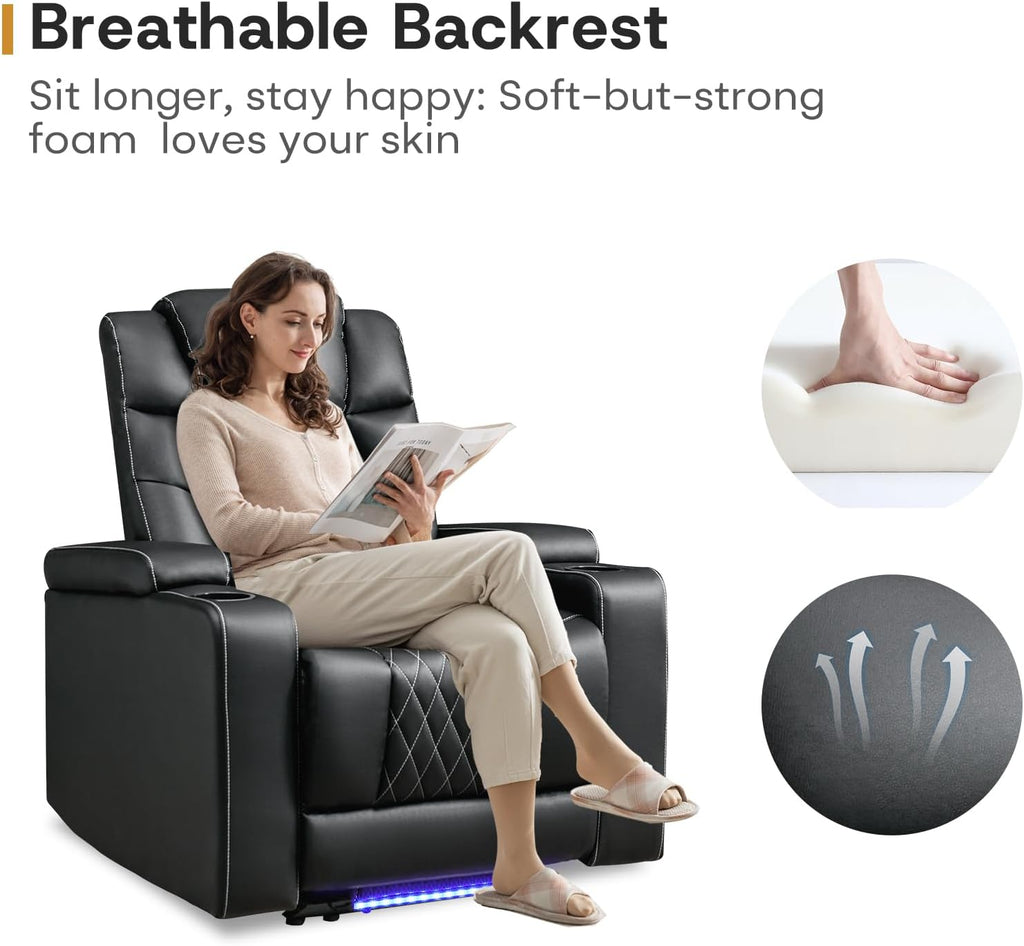 ANJ Power Recliner Chair with USB Port, Electric PU Leather Home Theater Seating for Living Room