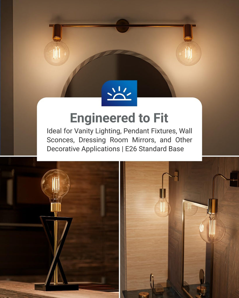 10 Pack G25 Globe Light Bulbs LED Edison Vanity Light Bulbs, CRI90, 2700K Soft White, Dimmable, 5W=60W, Clear Vintage