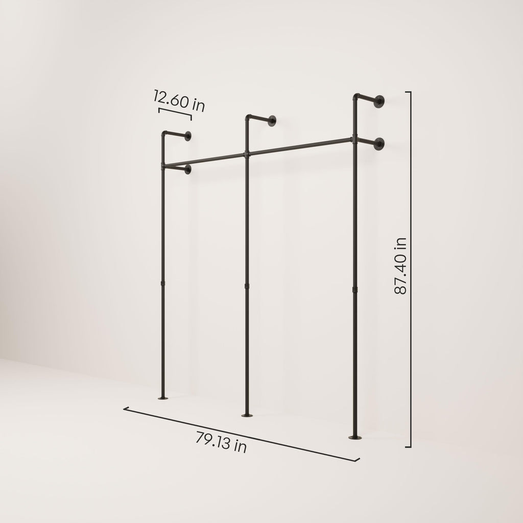 Black Clothing Rack Wall Mounted - 79" W × 87" H, 530 lbs