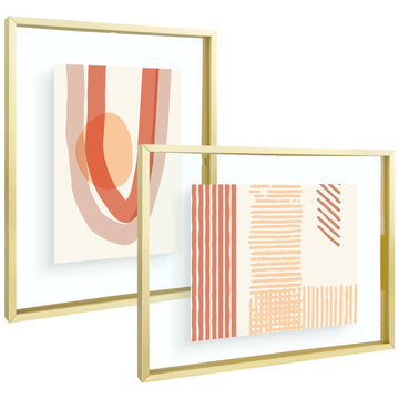 2 Pack 11x14 Gold Metal Floating Picture Frame Real Glass