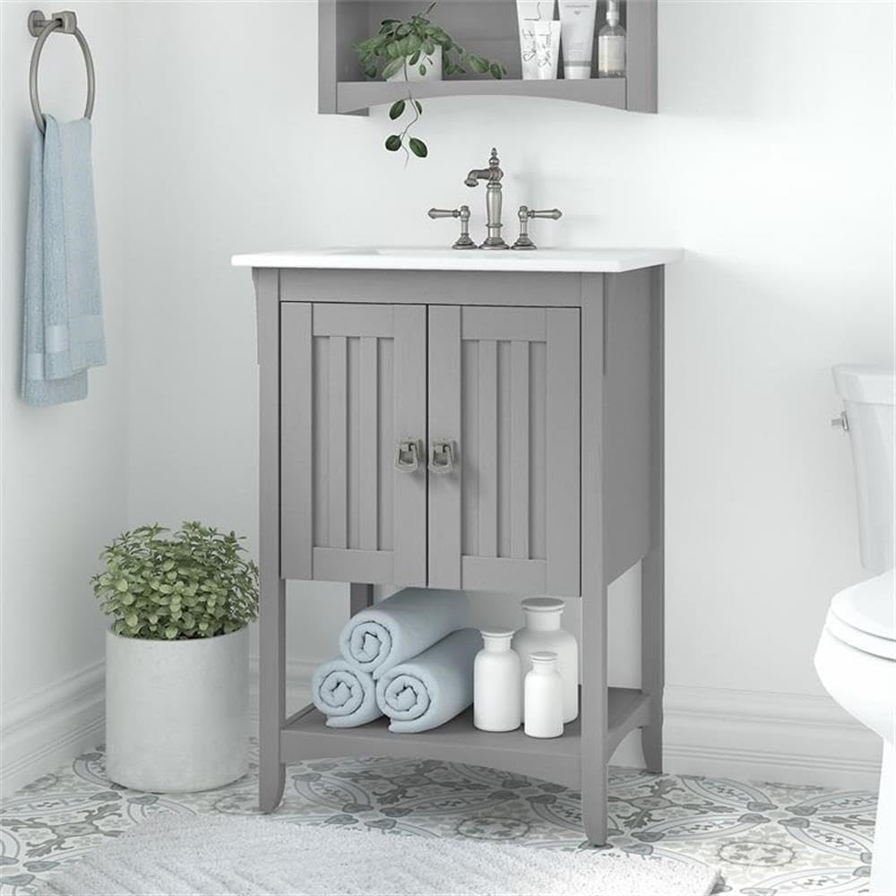 24-Inch Bathroom Vanity with Sink – Freestanding Storage Cabinet in Cape Cod Gray