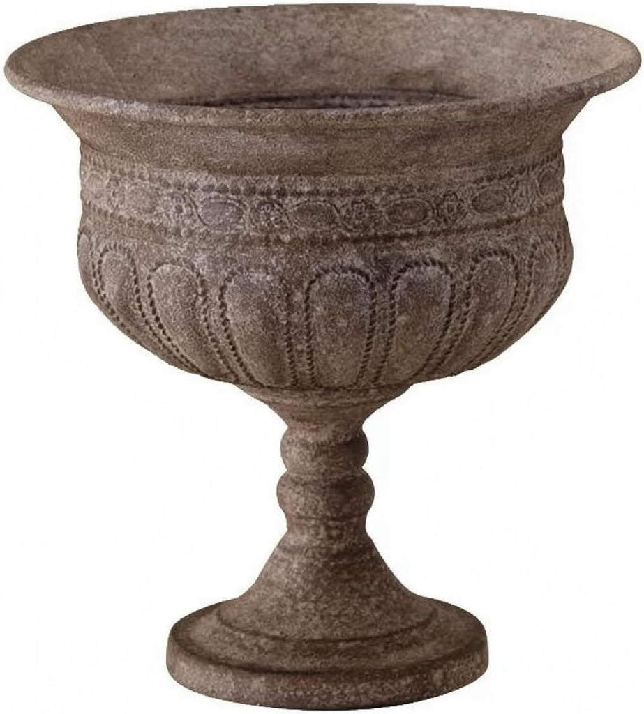 Outdoor Trophy Vase Garden Urn Planter Pedestal Pottery Decorative Container Iron Construction Textured Stone Like