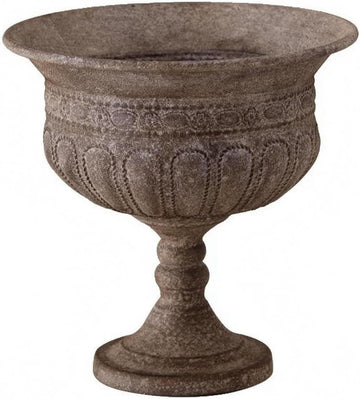 Outdoor Trophy Vase Traditional Urn Planter Pedestal Flower Pot with Textured Surface Iron Construction Wide Opening
