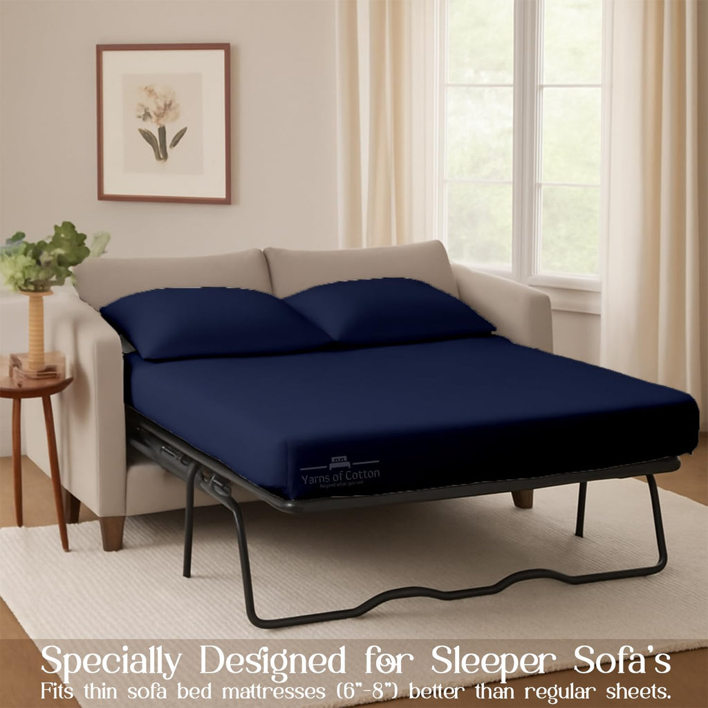 Sleeper Sofa 4 Piece Bed Sheet Set Premium Quality 100% Cotton 500 Thread Count, Smooth & Super Soft Sateen Weave