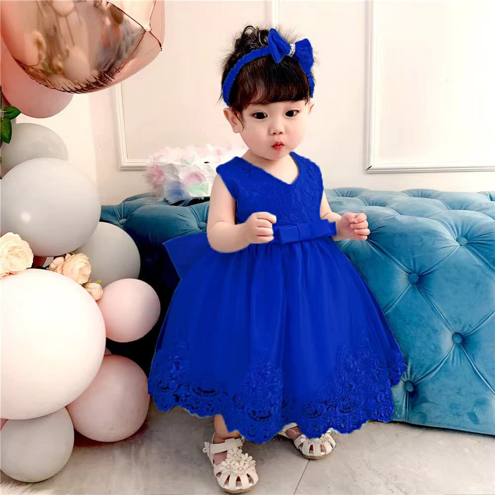 Baby Girls Christmas Baptism Easter Dresses Little Kid Birthday Pageant Party Formal Tutu Prom Frock (Sapphire