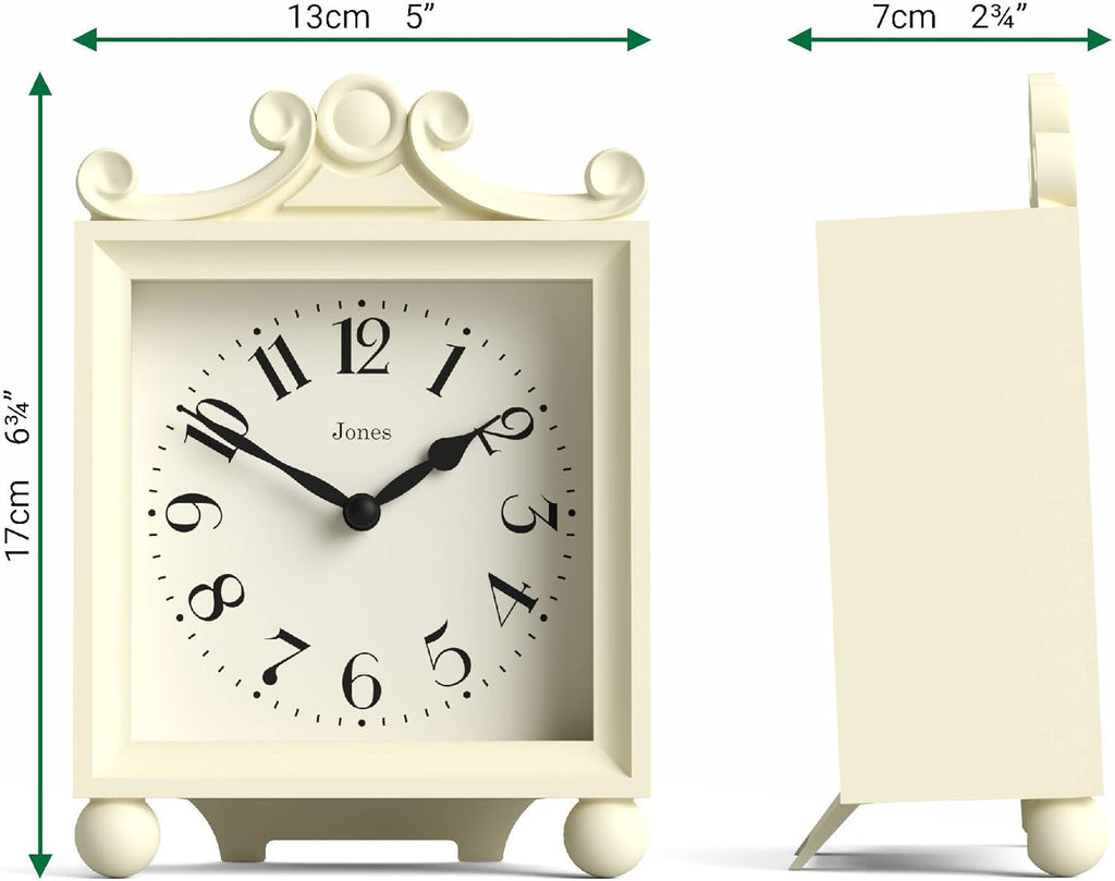 Parlour Mantel Clock - Small Classic Carriage Clock - Cream - Elegant Square Decorative case, Perfect for Mantel, Shelf, Table or Bedside