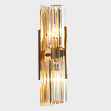 Modern Luxury Crystal Wall Sconce 2-Light Mid Century Brass Wall Lighting Indoor Gold Bathroom Vanity Mount Wall