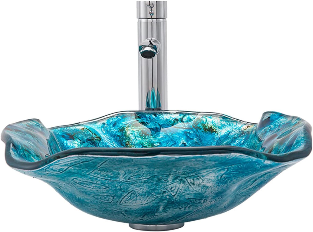 Bathroom Vessel Sinks Artistic Light Blue Tempered Glass Vessel Bowl Sink Counter Top Installation Bathroom Vanity