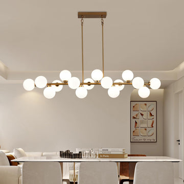 55 Inch Brass Gold Linear Chandelier, Mid Century Modern Sputnik Chandelier
