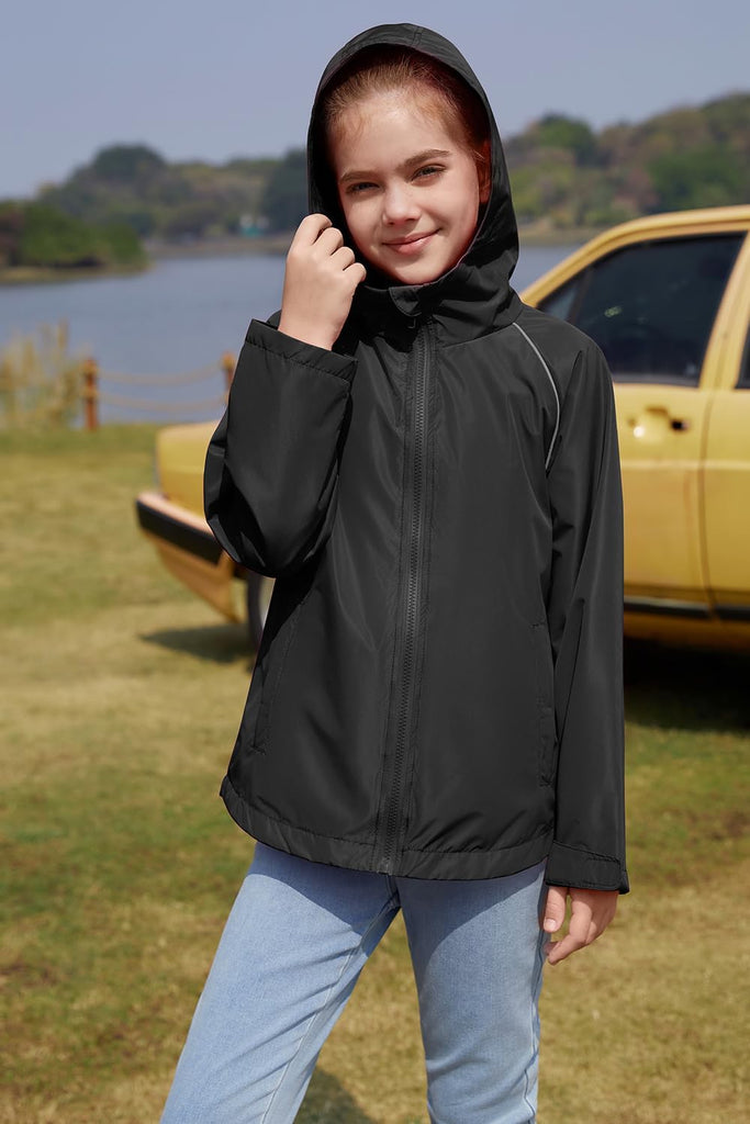 Girls Sporty Lightweight Packable Reflective Rain Cycling Jacket