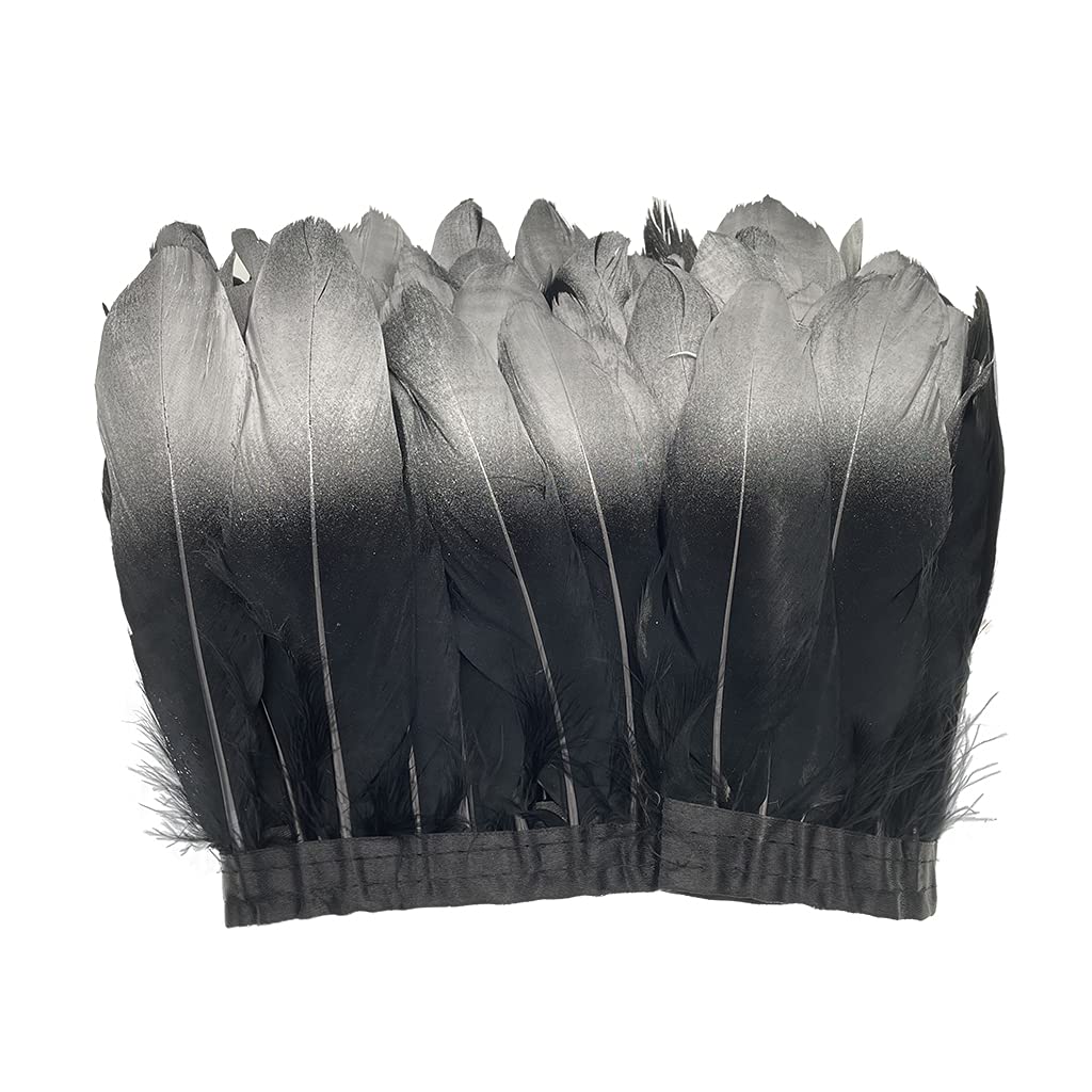 Natural Dyed Duck Goose Feather Trim Fringe Craft Feather Clothing Accessories Pack of 2 Yards (Black&Silver)